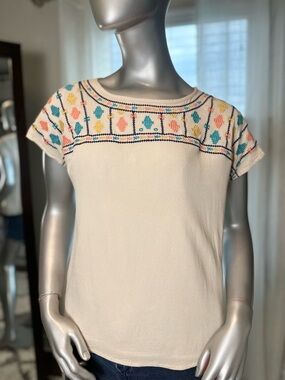 THML Embroidered Cream Blouse Medium Boho